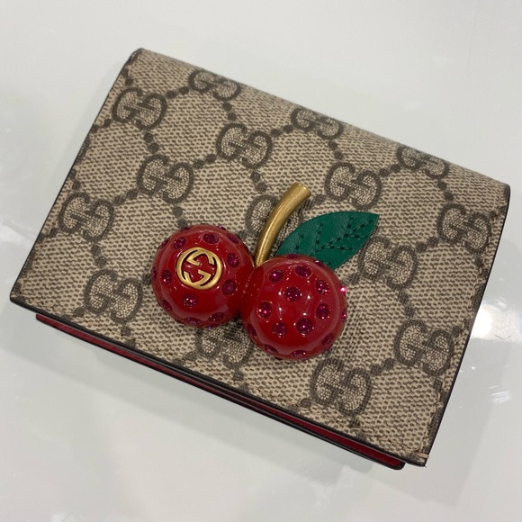 Gucci GG Supreme Monogram Cherry Embellished Card Case Wallet - Picture 7 of 16